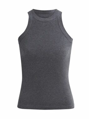 Bandier charcoal grey heather high neck ribbed tank top